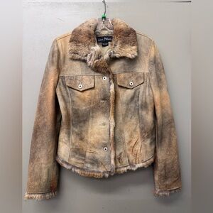 Lina Pelicci Genuine Leather and Rabbit Fur Trucker Jacket size M